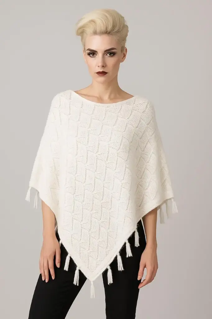Elegant Cream Cable Knit Ponchoo