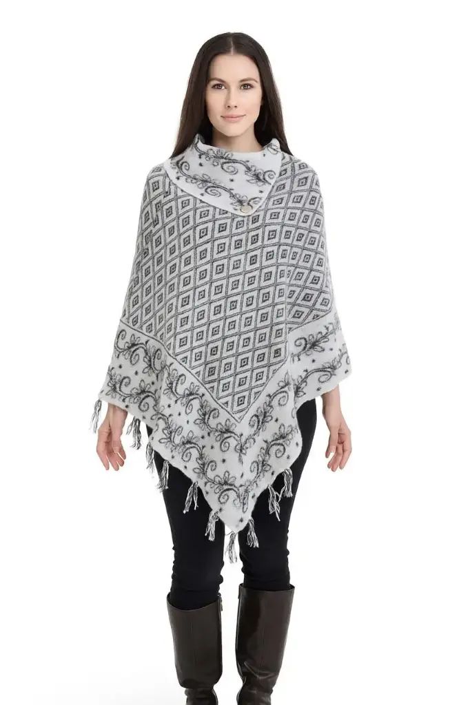 Women's Grey Diamond Knit Poncho