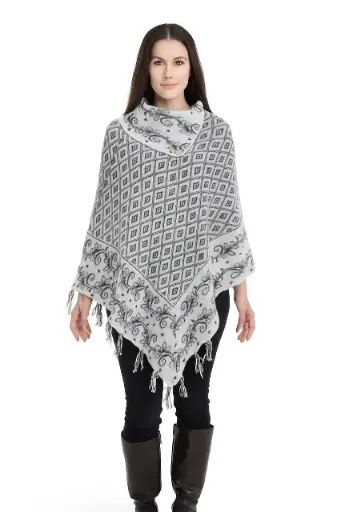 Women's Grey Diamond Knit Poncho